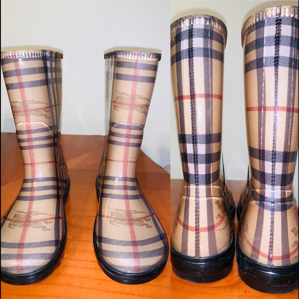 Girls Authentic Classic Check Burberry Rain Boots